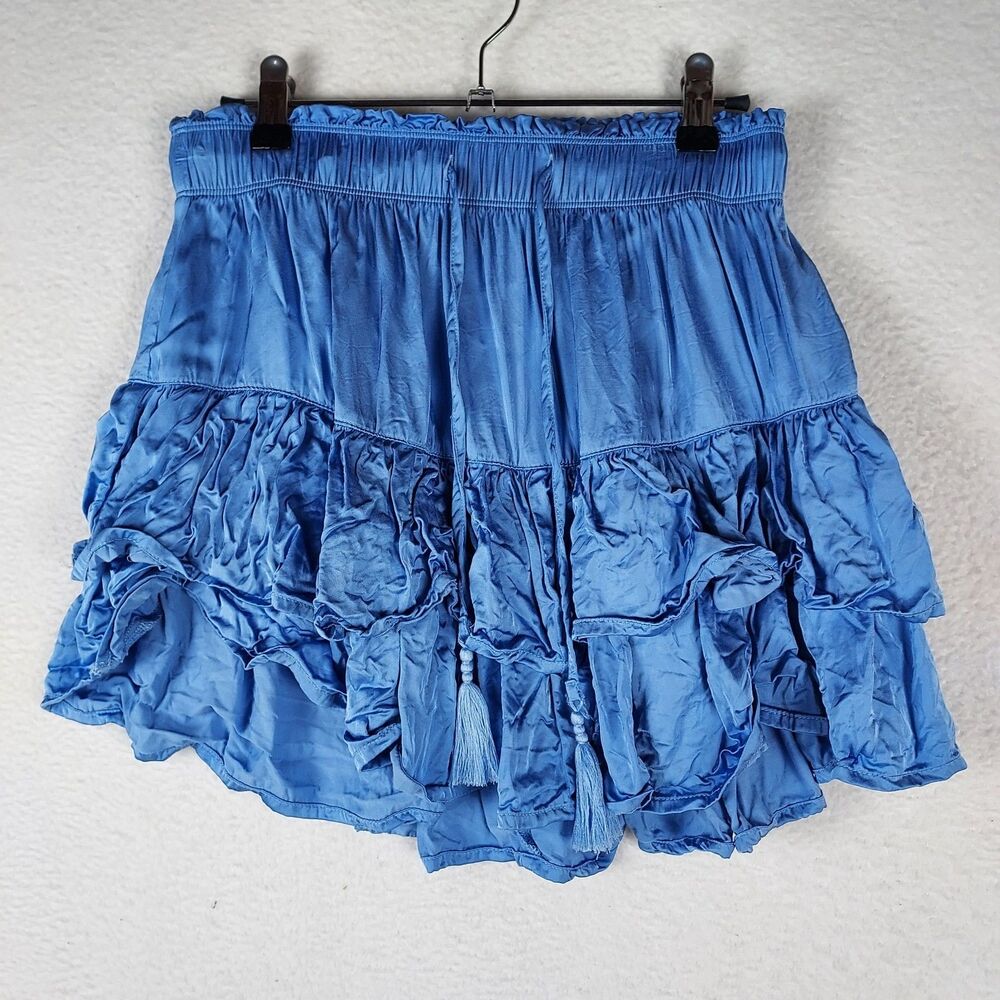 Aerie Womens Small Blue Ruffle Mini Skirt Elastic Waist Tiered Boho Y2K